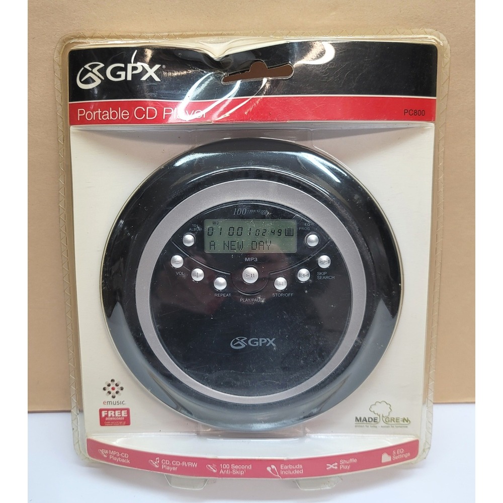 GPX PC800 Portable CD Player MP3 CD-R/RW 100-Second Anti-Skip Black Silver New